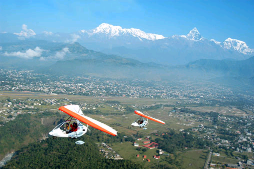 Avia Club Nepal ultralights in formation over Pokhara